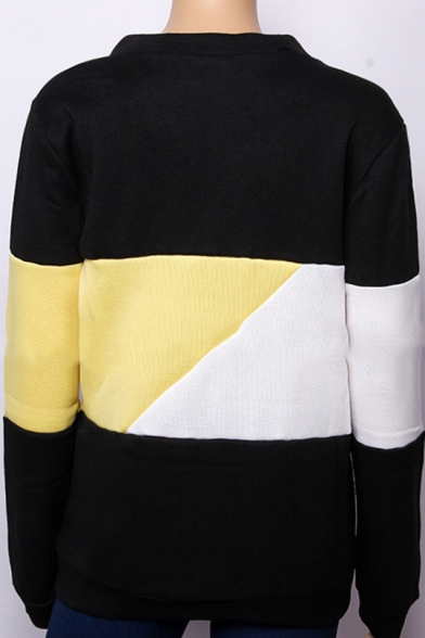 Womens Colorblock Round Neck Long Sleeve Sweatshirt