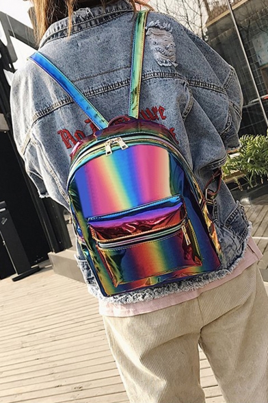 Big Capacity Creative Laser Rainbow Colorblock School Bag Travel Backpack for Girls 31*26*8 CM