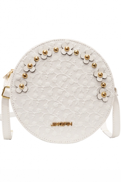 Chic Lace Floral Rivet Embellishment Round Crossbody Shoulder Bag 20*7*20 CM