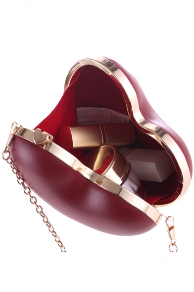 Chic Solid Color Heart Shape Crossbody Clutch Bag with Chain Strap for Women 15*2*13 CM