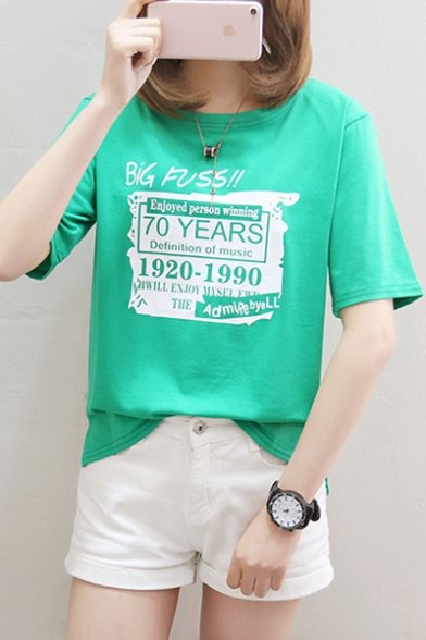 

Cool Letter BIG FUSS Pattern Round Neck Short Sleeve Casual Cotton Tee, Black;green;white, LM539405