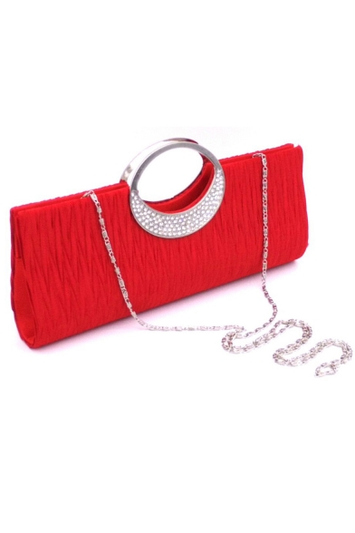 Designer Plain Rhinestone Ruffled Embellishment Evening Clutch Handbag 28.5*4*11 CM