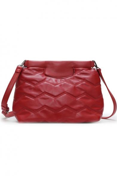 Fashion Solid Color Wave Sewing Thread Shoulder Messenger Bag 34*24*12 CM