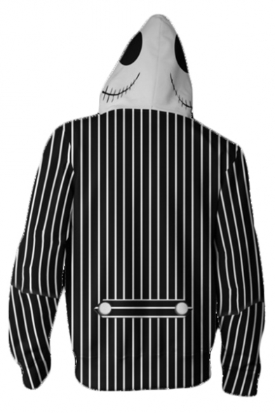 Jack Skellington 3D Comic Cosplay Costume Black Long Sleeve Zip Front Hoodie