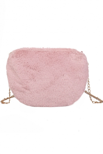 Lovely Solid Color Plush Crossbody Shoulder Bag with Chain Strap 23.5*3.5*19 CM