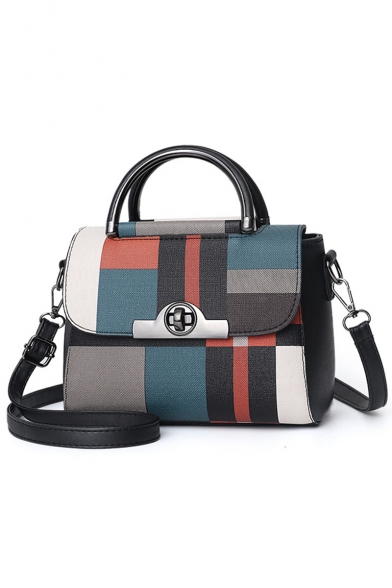 New fashion Colorblock Plaid Pattern Commuter Satchel Shoulder Handbag 23*12*17 CM