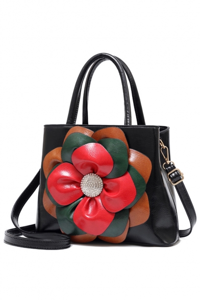New Fashion Colorful Flower Embellishment Satchel Handbag for Women 30*13*23 CM