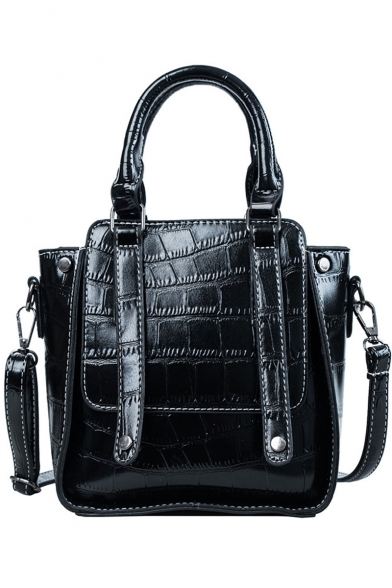 New Fashion Crocodile Pattern Belt Embellishment School Shoulder Bucket Bag Work Satchel Bag 18*20*10 CM
