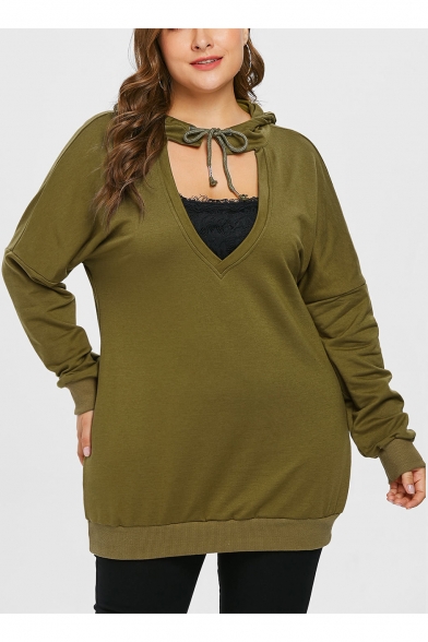 HighpotBoyfriend Style Women Army Green Loose Hoodie Sweatshirt Stylish Blouse 