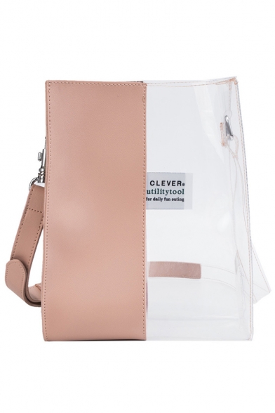 New Trendy Color Block Letter Patchwork Transparent Shoulder Bag 22*9*28.5 CM