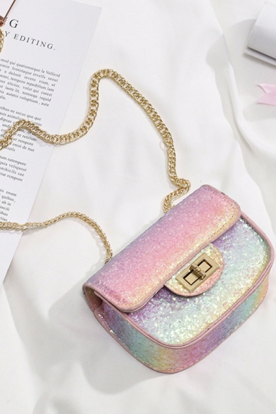 New Trendy Sequin Crossbody Saddle Bag with Chain Strap 13*5*10 CM