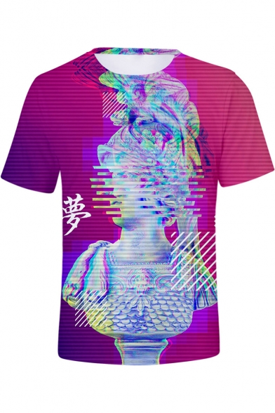 New Trendy Vaporwave Cool 3D Figure Pattern Basic Short Sleeve T-Shirt