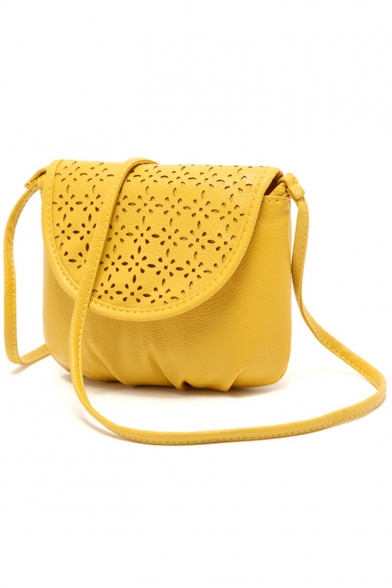 Popular Floral Hollow Out Yellow Crossbody Messenger Bag 17*15 CM