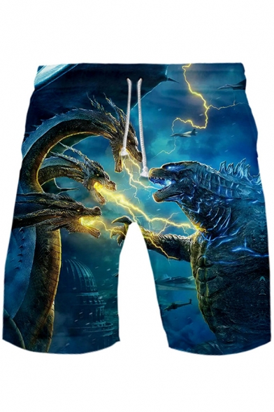 Popular King of the Monsters Cool 3D Lightning Dragon Print Casual Relaxed Sport Shorts