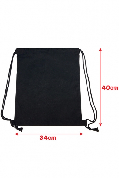 Popular Printed Black Canvas Drawstring Harness Pocket Backpack 34*40 CM