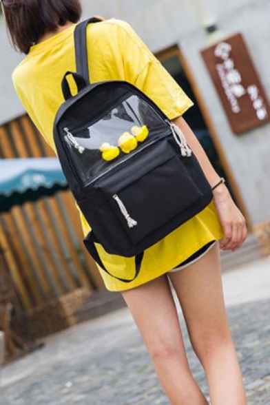 Popular Transparent Patchwork Solid Color Canvas School Bag Backpack 29*12*40 CM