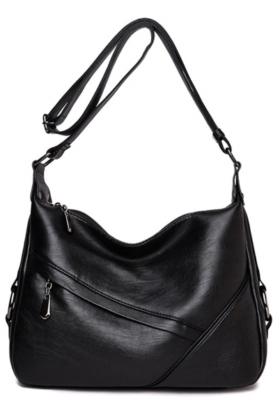 Simple Fashion Solid Color PU Leather Shoulder Messenger Bag with Zipper 29*12*21 CM