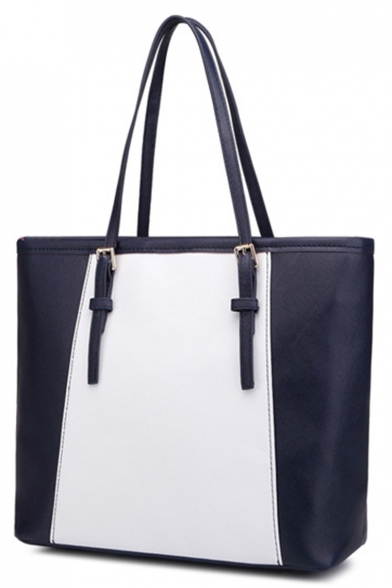 Trendy Color Block Large Shoulder Tote Bag with Zipper 32*14*28 CM