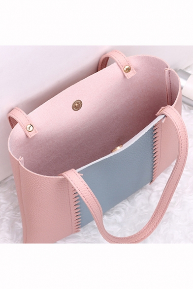 Trendy Color Block Rivet Embellishment Gear Side Shoulder Bag 21*21*3 CM
