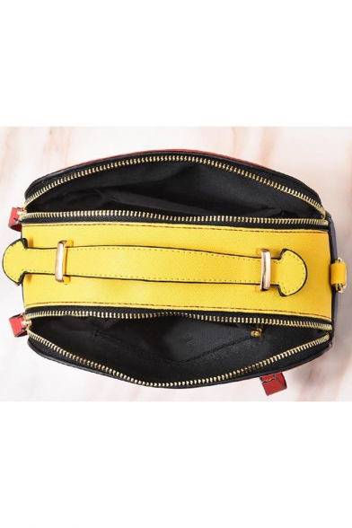 Trendy Creative Color Block Striped Strap Zipper Embellishment School Satchel Bag Shoulder Messenger Bag 23*10*16 CM