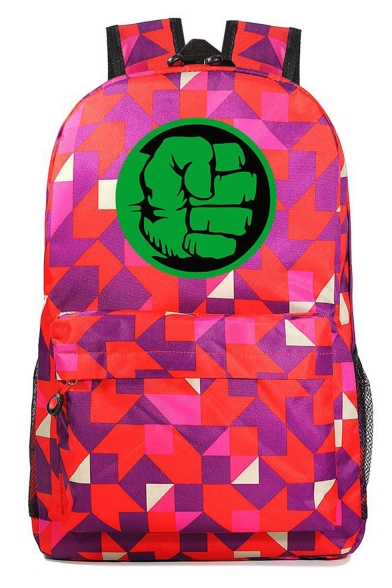 Unisex Fashion Green Hand Colorblock Geometric Print Casual School Bag Backpack 31*18*47 CM