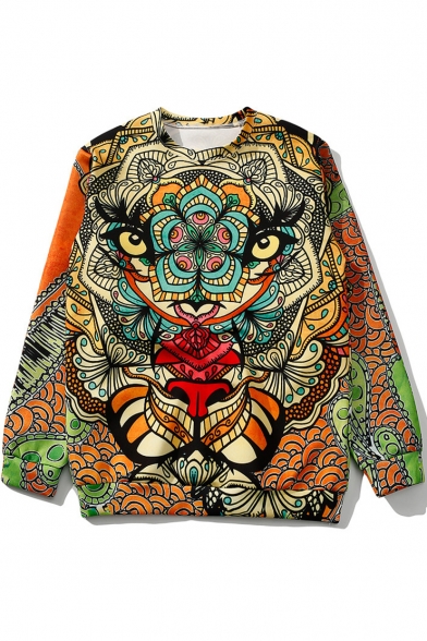 Womens Cool Colorful Monster Printed Round Neck Long Sleeve Pullover Sweatshirt