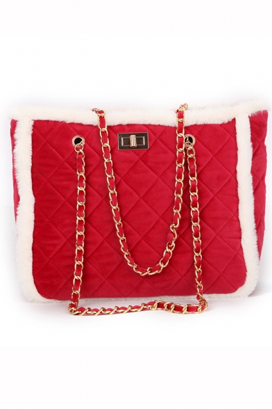 Chic Diamond Quilted Contrast Edge Shoulder Tote Bag for Women