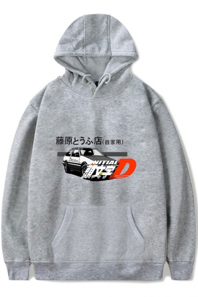 Cool Car Letter Fujiwara Tofu Shop Graphic Print Loose Fit Pullover Hoodie