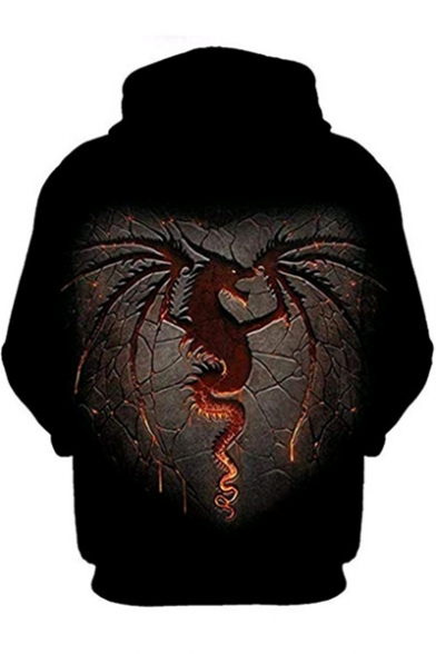 Cool Dragon 3D Print Long Sleeve Black Loose Fit Hoodie for Men