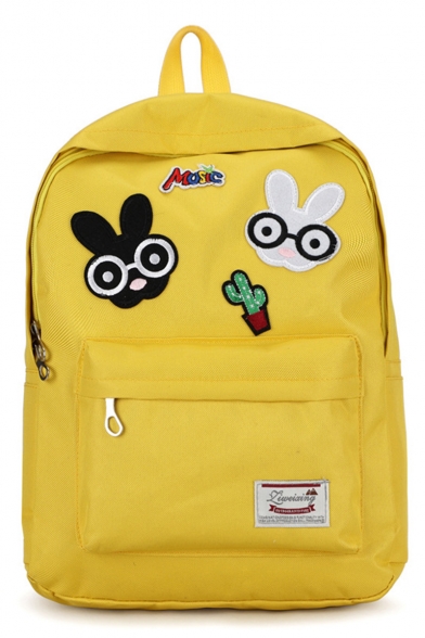 Cute Cartoon Rabbit Cactus Letter MUSIC Pattern Zipper Canvas School Bag Backpack 29*11*39 CM