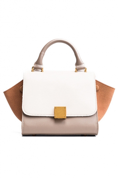 Designer Color Block PU Leather Satchel Shoulder Bag for Women 22*18*12 CM