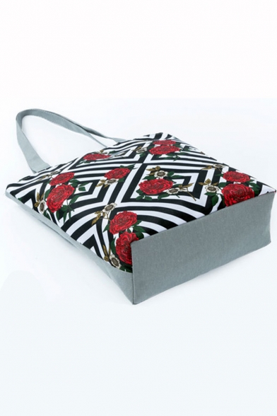 Designer Creative Stripe Geometry Floral Printed Black and White Shoulder Bag 27*11*38 CM