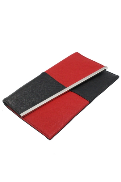 Fashion Color Block PU Leather Crossbody Clutch Pursue Envelope Bag 30*8 CM