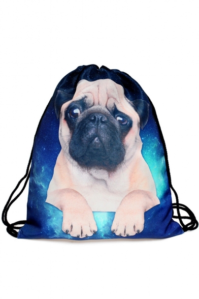 Fashion Creative 3D Galaxy Dog Printed Blue Drawstring Backpack 30*39 CM