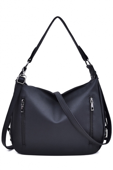 Fashion Plain Double Zipper Leisure Shoulder Tote Bag 33*13*25 CM