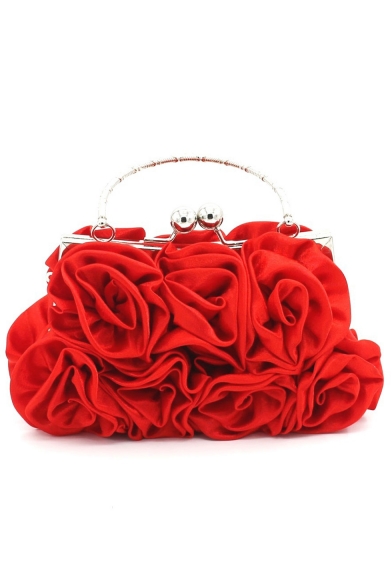 Fashion Solid Color Ruffled Floral Design Top Handbag Clutch Bag for Wedding 20*5*12 CM