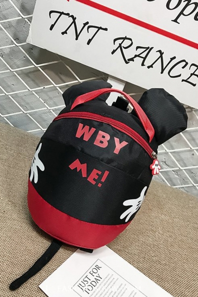 Hot WBY ME Letter Cartoon Hand Print Black and Red Colorblock Children Anti-Lost Mini Backpack 24*19*6 CM