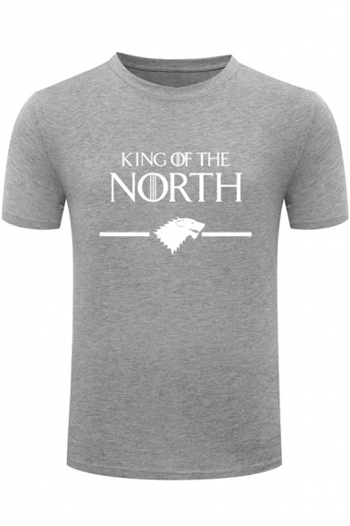King of the North Wolf Head Printed Round Neck Short Sleeve Slim Fitted T-Shirt