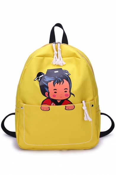 Lovely Cartoon Figure Print Solid Color Canvas School Bag Backpack 37*30*11 CM