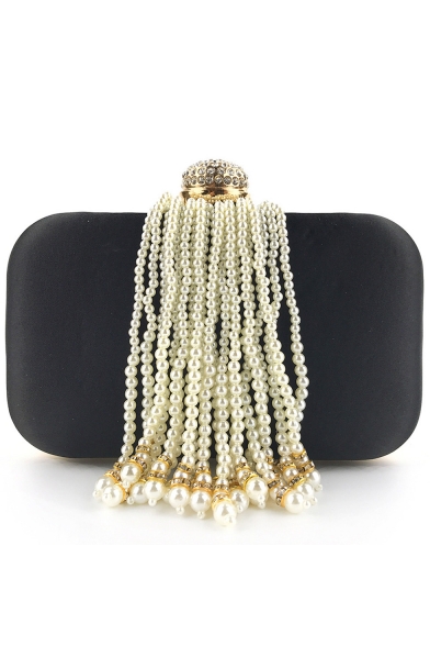 Luxury Plain Rhinestone Pearl Embellishment Beaded Evening Clutch Bag 18*4.7*10.7 CM