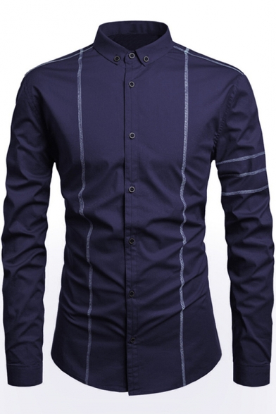 YIhujiuben Mens Long Sleeve Pure Color Button Front Pleated Shirts 