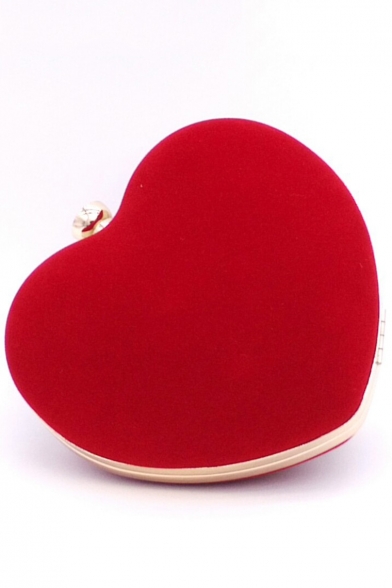 Popular Solid Color Heart Shape Velvet Prom Clutch Bag for Women 16*16*8 CM