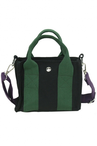 Stylish Color Block Wide Strap Canvas Shoulder Messenger Bag for Students 18*8*13 CM
