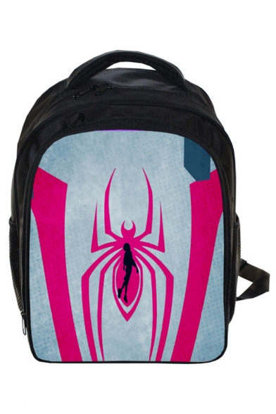 Stylish Spider Printed Black Polyester School Bag Backpack for Juniors 24*14.5*33 CM