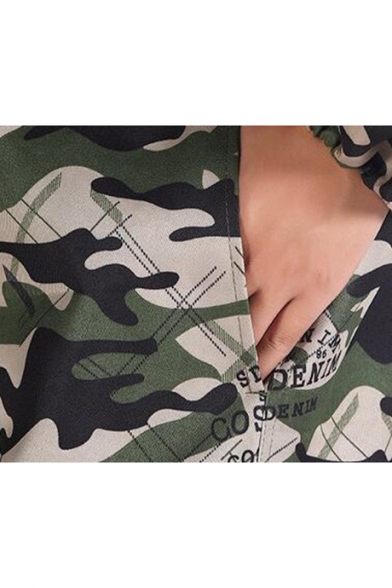 Trendy Camo Pattern Hooded Long Sleeve Dust-Proof Breathable Green Workwear Mechanic Coveralls