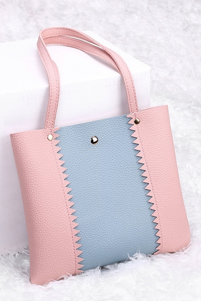 Trendy Color Block Rivet Embellishment Gear Side Shoulder Bag 21*21*3 CM