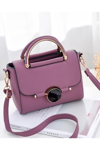 Women's Elegant Solid Color Button Embellishment Work Satchel Handbag 21*9*17 CM