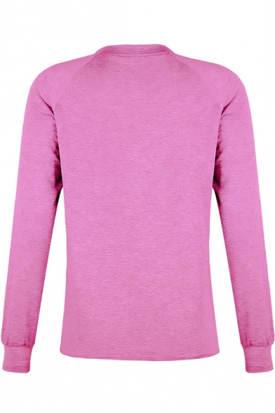 Womens Lace Up Hollow V Neck Raglan Sleeve Plain Pullover Sweatshirt
