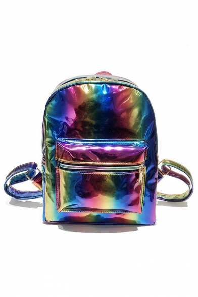 Big Capacity Creative Laser Rainbow Colorblock School Bag Travel Backpack for Girls 31*26*8 CM
