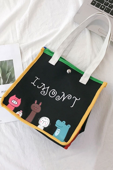 Cute Cartoon Cats Letter Printed Canvas School Shoulder Bag for Students 26*26 CM